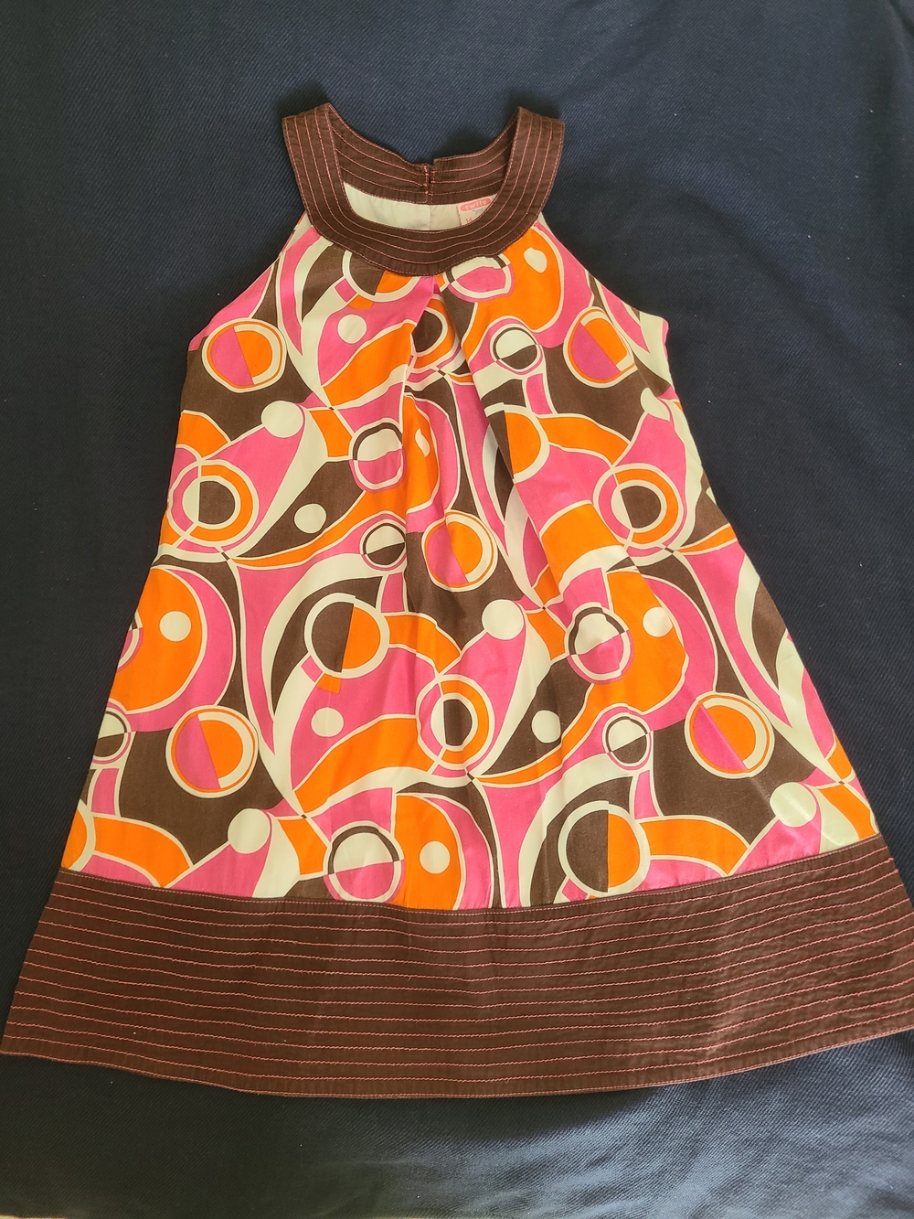 Retro Halter A-Line Dress in Pink, Orange & Brown Size 14